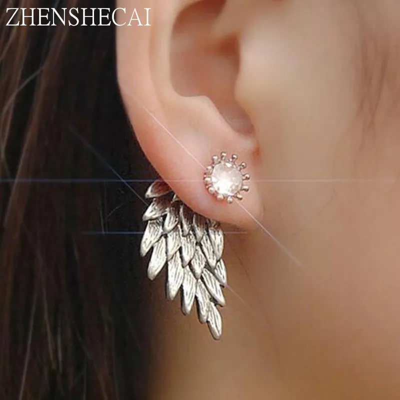 

Women's Angel Wings Stud Earrings Inlaid Crystal Alloy Ear Jewelry Party Earring Gothic Feather Brincos Fashion 2017 E065