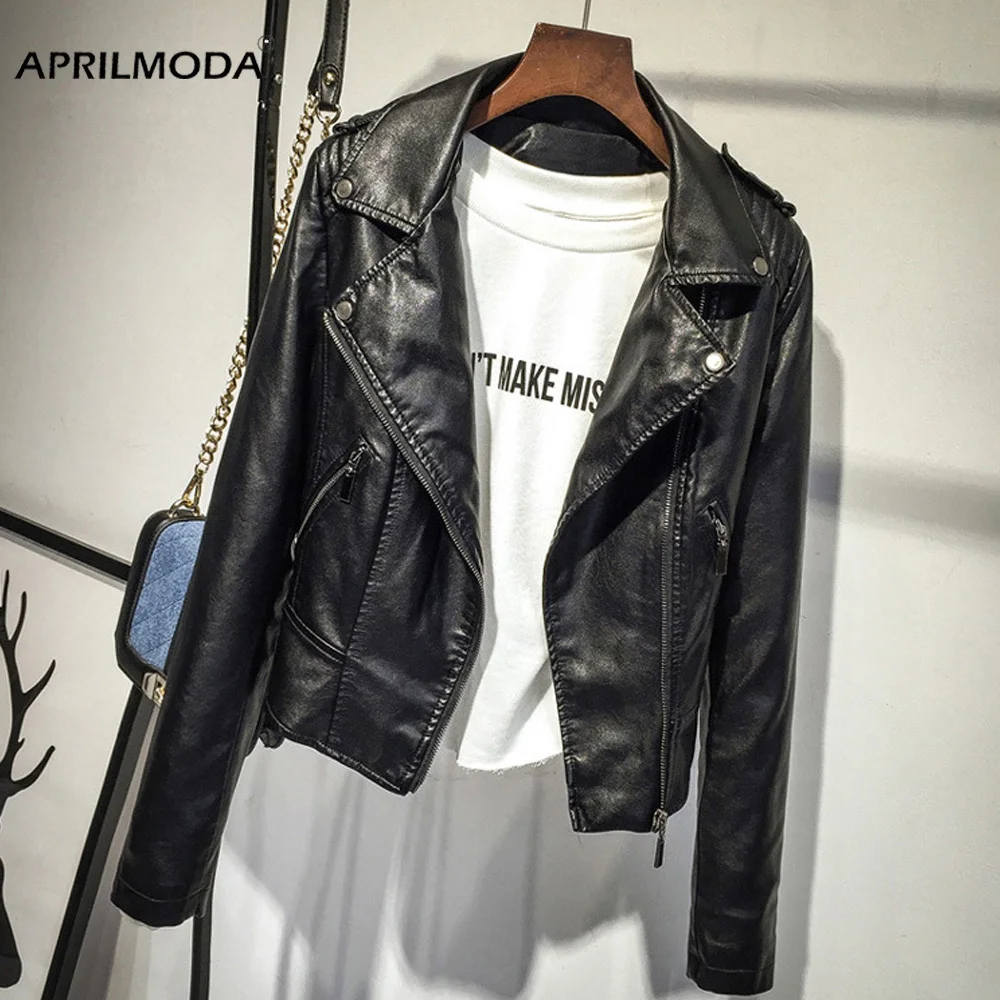 Brand Motorcycle PU Leather Jacket Autumn Winter Black