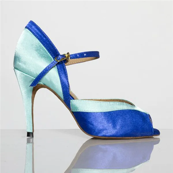 Новинка года; женские туфли для латиноамериканских танцев; женские танцевальные босоножки на высоком каблуке для маленьких ног - Цвет: Blue 85mm heel