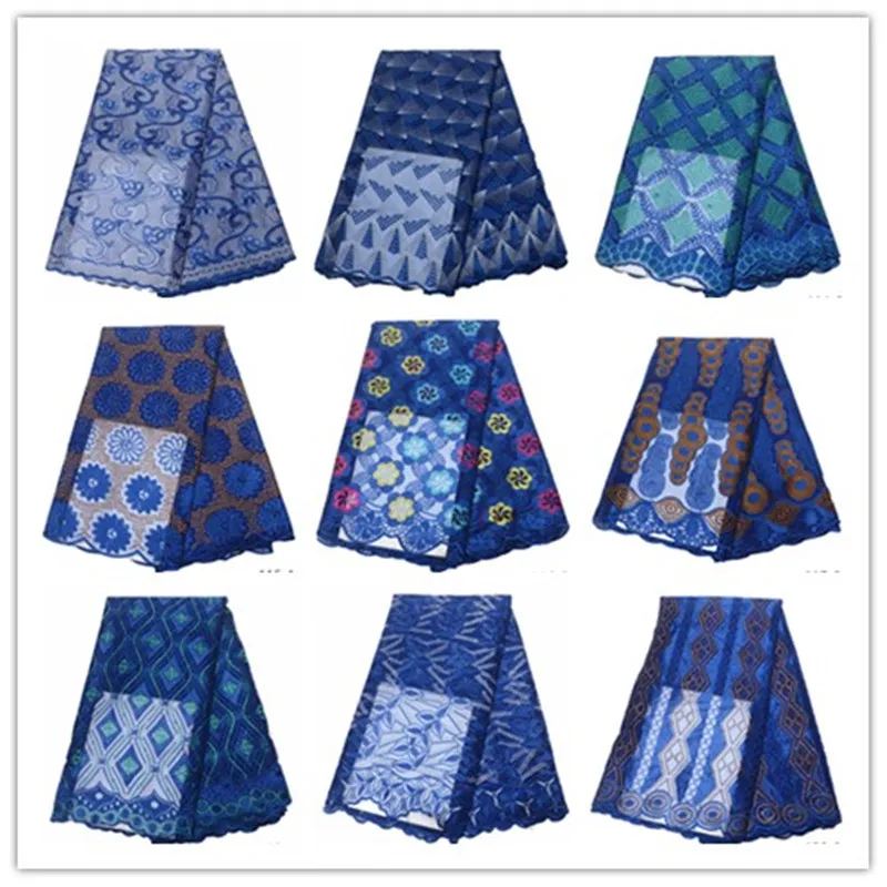 

2019 latest blue african lace fabric high quality fashion blue french lace fabric for blue wedding lace 5yards/lot
