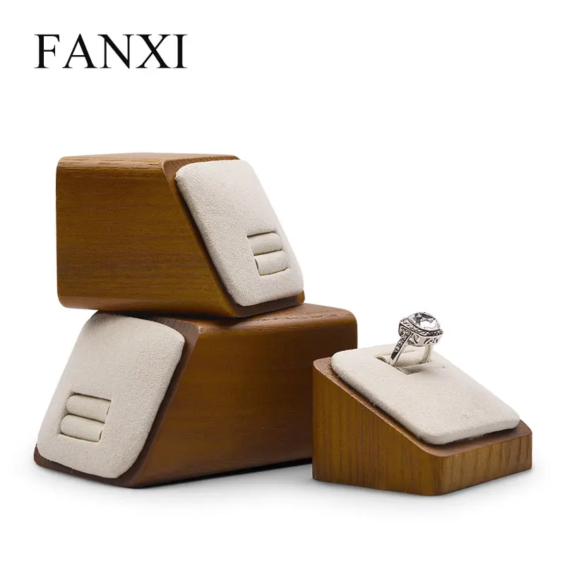 FANXI 3 шт./партия из цельного дерева украшения Дисплей микрофибра Кольцо Серьги Стенд с Витрина ювелирных изделий выставки для ювелирного магазина