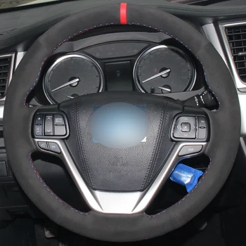 

Black Suede Red Marker Car Steering Wheel Cover for Toyota Highlander 2015 2016 2017 Sienna 2015-2017