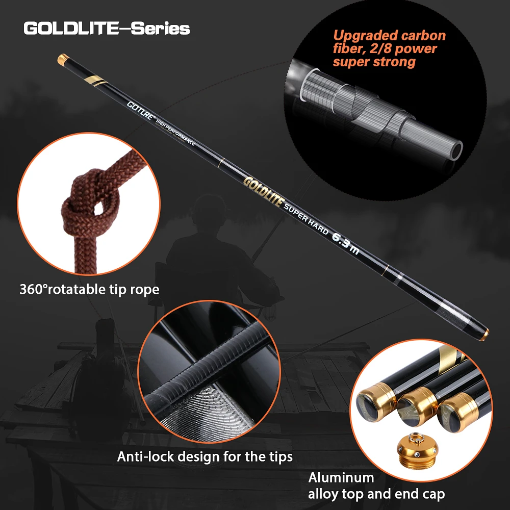 Goture تلسكوبي الصيد قضبان الكارب الطاعم قضيب 3.6-7.2 M ألياف الكربون اليد الصلبة القطب Tenkara يطير أدوات صيد + تعويم/خط/هوك