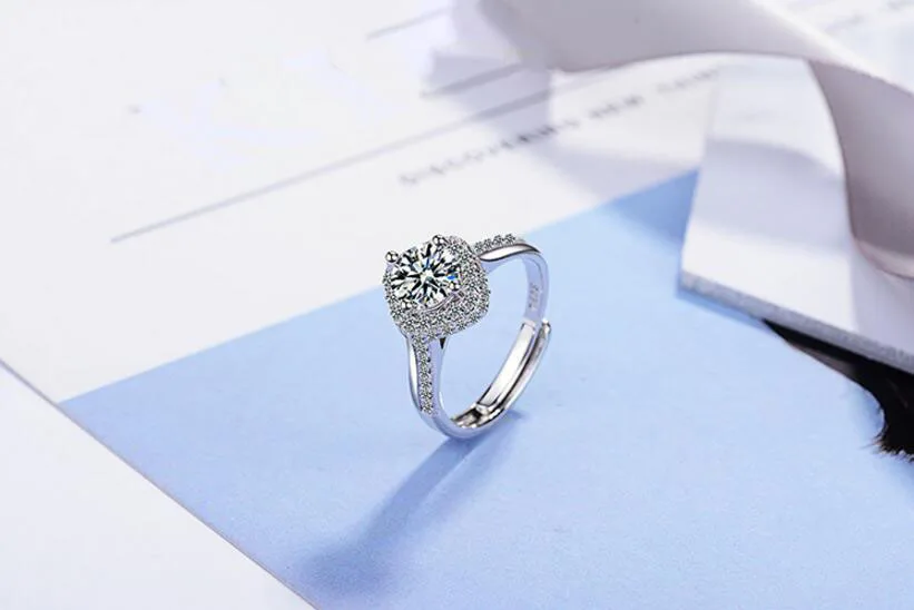 Anenjery новые роскошные 925 пробы серебряные ослепительные CZ мозаика AAAAA Циркон Регулируемые кольца для женщин обручальное кольцо S-R276