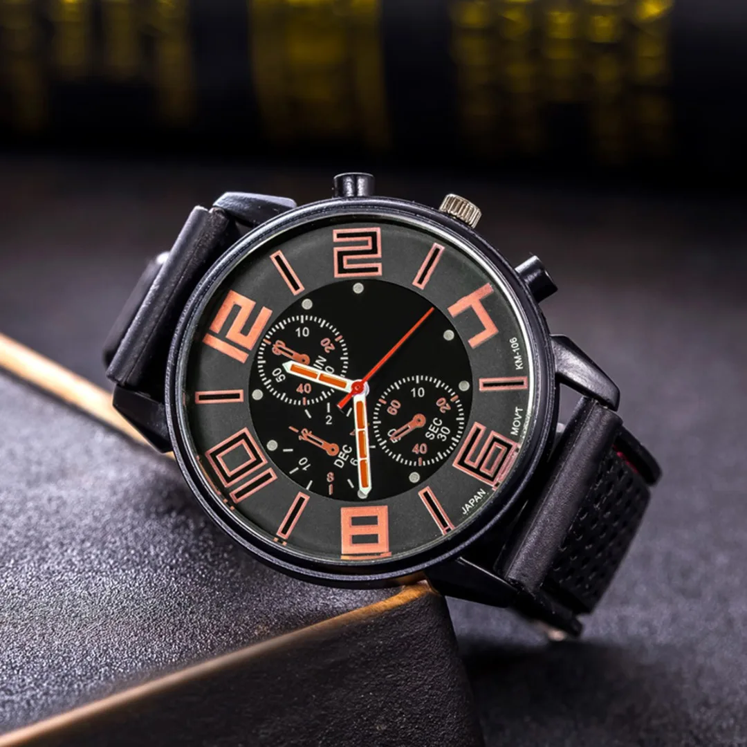 Top Brand Men's Watches Silicone Strap Large Number Quartz Watch Fashion Casual Sports Wristwatches Clock Hours Wrist Watch