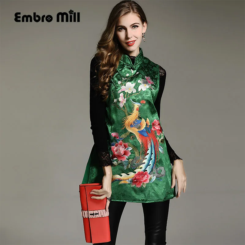 

Autumn women Chinese style floral midi cheongsam dress embroidery dresses elegant loose lady Qipao party dress L-XXL