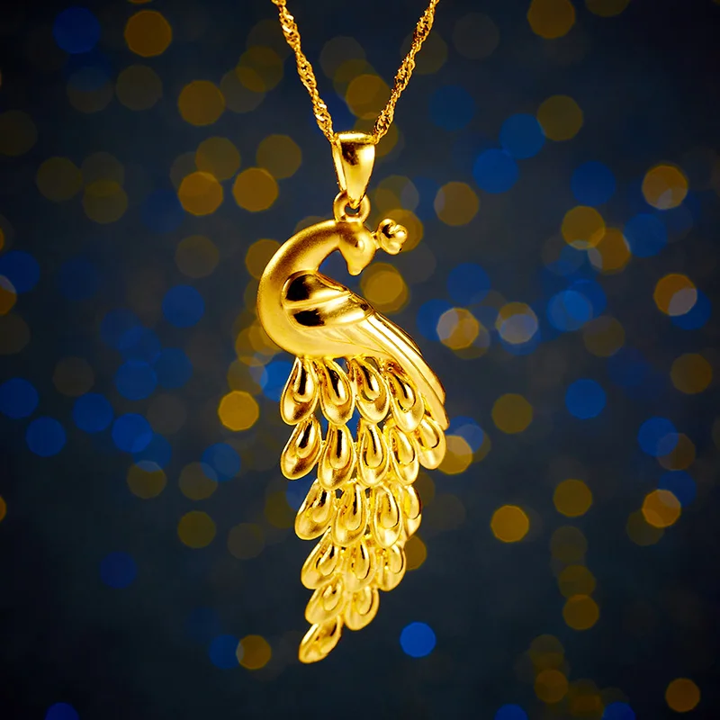 

Solid 24K Yellow Gold Pendant 999 Gold Peacock Pendant 3.66g