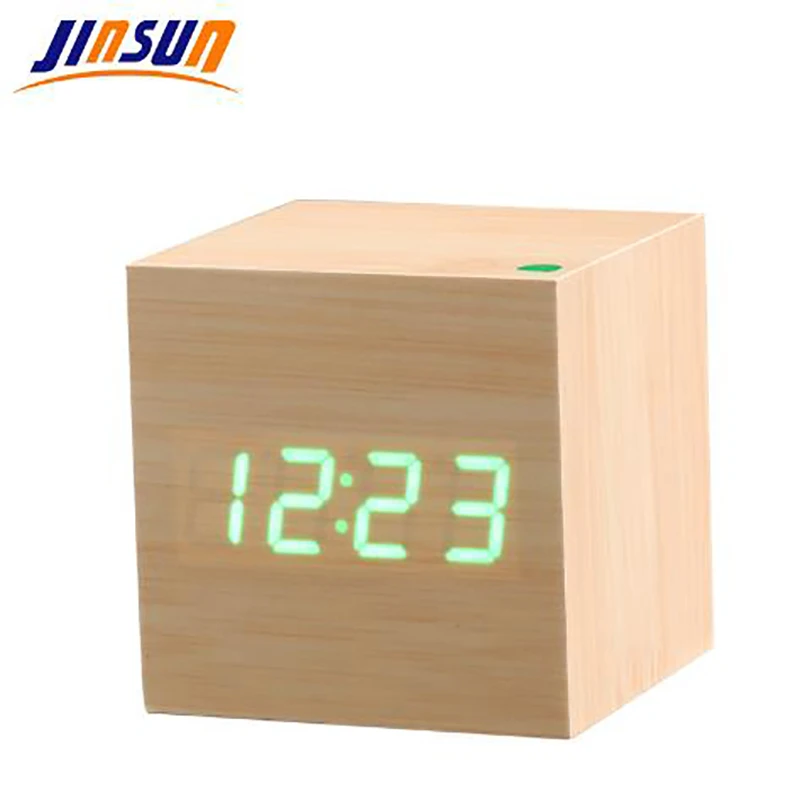 JINSUN Modern White Wooden Clock Square Style Desktop Clock Led Digital