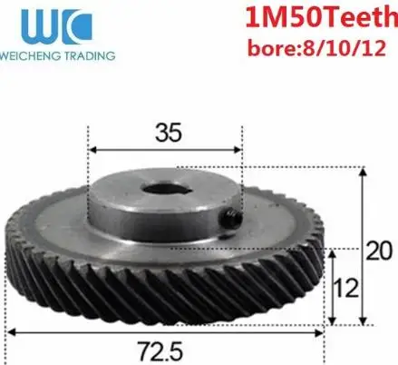Винтовое зубчатое колесо 1,5 мод 50 зубьев внутреннее отверстие 15 мм шпоры и спиральные зубья маленькие 45# стальные зубчатые колеса