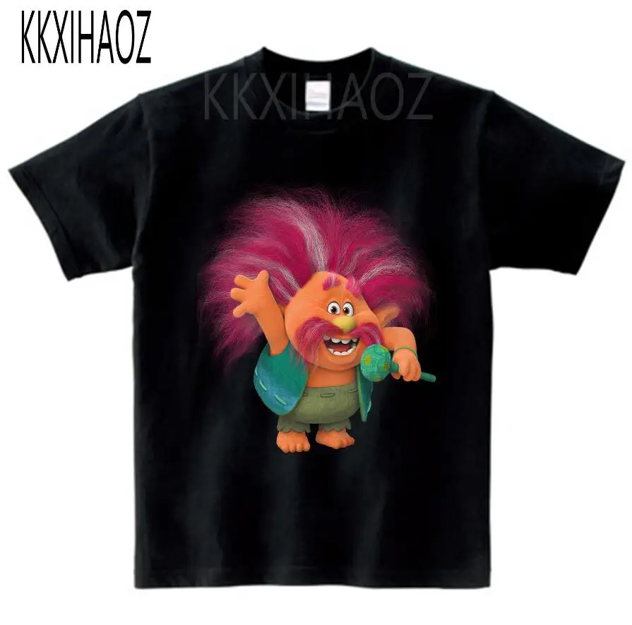 black childreT-shirt Новая детская одежда, осенняя футболка с троллями для мальчиков, топы с героями мультфильмов, качественная детская футболка с короткими рукавами из хлопка, топы с круглым вырезом для девочек, NN - Цвет: black childreT-shirt