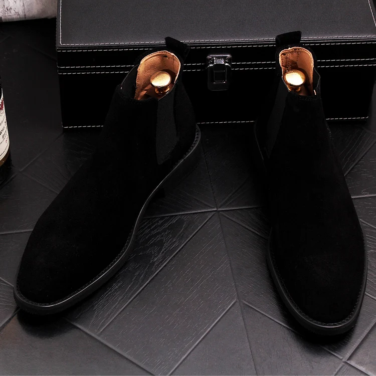 Stephoes Men Fashion Casual Ankle Boots Spring Autumn Slip on Pointed Toe Chelsea Boots Nubuck Trending High Top Retro Shoes