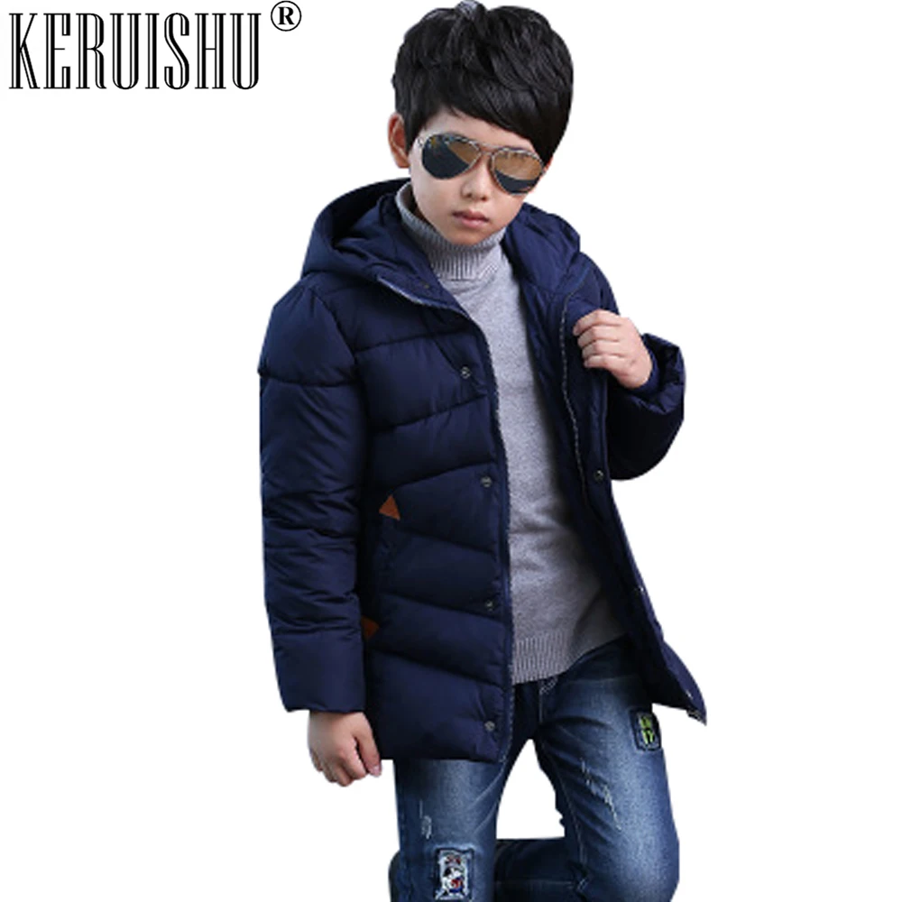 

Keruishu Fashion Boy Coat Jacket Children Winter Jackets Boys Casual Hooded Warm Coat Baby Long Outwear Kids Parka Jacket 6T-15T