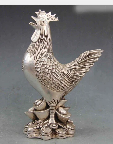 

decoration Tibet copper silver Chinese White Copper Silver fengshui Lucky YuanBao Cion Zodiac Chicken Rooster SD 506