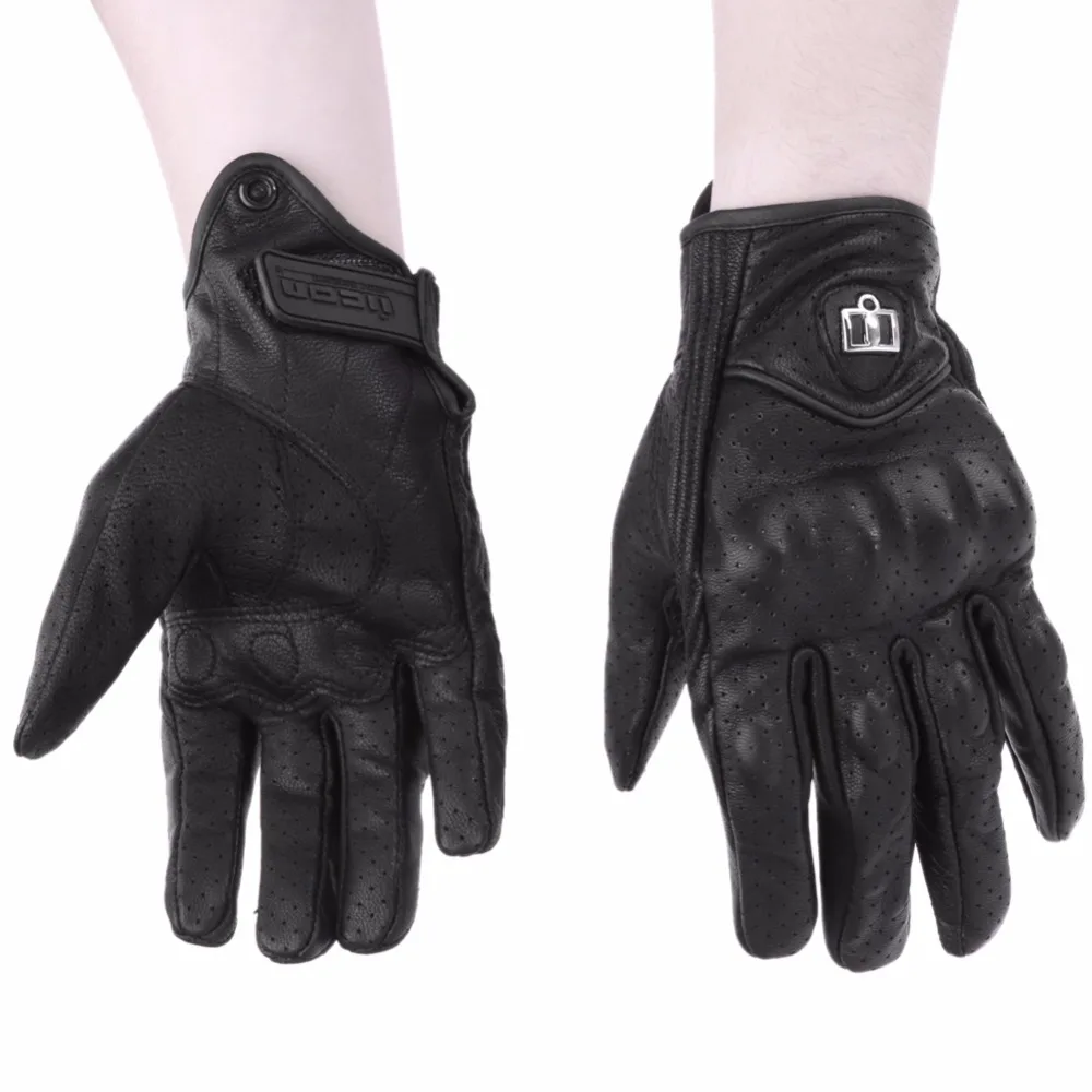 Men Motorcycle Gloves Outdoor Sport Full Finger Moto Riding Protect Armored Black Short Leather