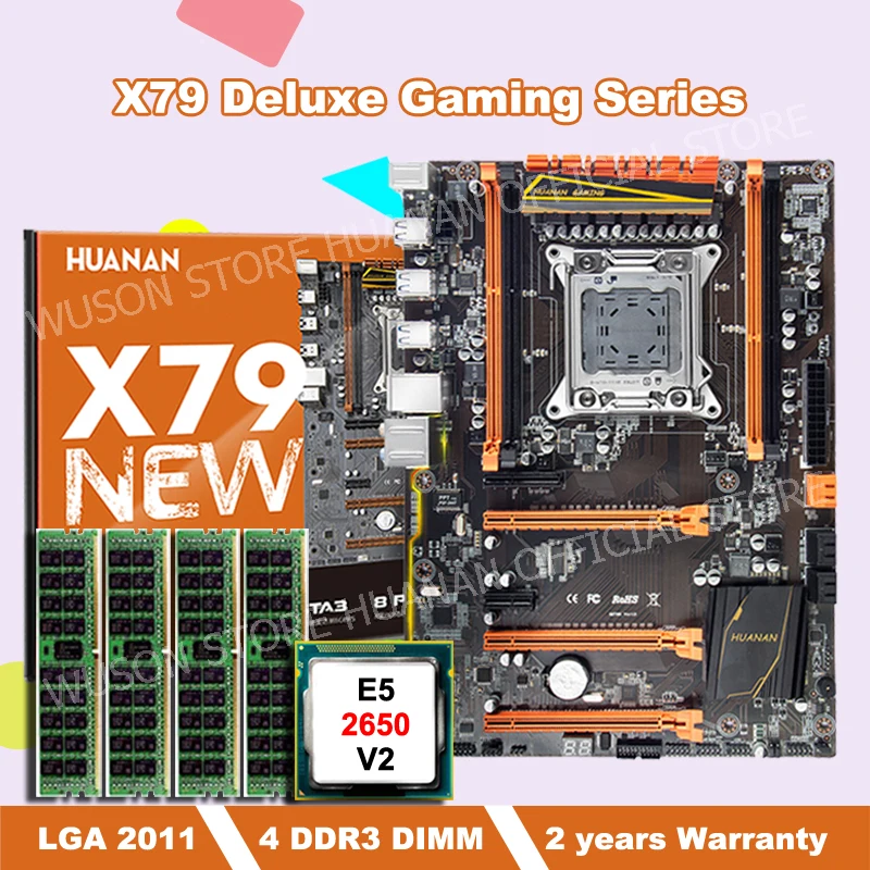 Discount HUANANZHI X79 deluxe motherboard with M.2 slot LGA2011 motherboard bundle with CPU Intel Xeon E5 2650 V2 RAM 16G(4*4G)
