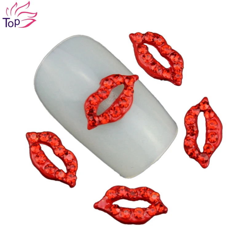 10 шт./лот красные стразы Секс Губы 3D металлизированные для дизайна ногтей шпильки поставляет блеск кристалла украшения для подвески ногти Советы TN394