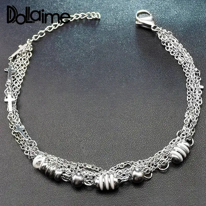 

Dolaime Anniversary Hot sale Trendy Unisex Stainless Steel Silver Color Small Cross Composition Bracelet B797