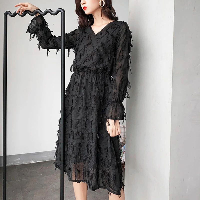 black feather midi dress