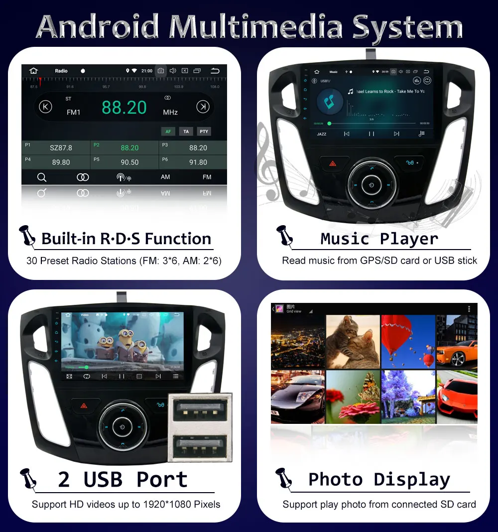 Cheap 9 inch 1024*600 4GB RAM Octa Core Android 8.0 Car DVD Multimedia For Ford Focus 3 2012-2015 Car Radio Bluetooth GPS Navigation 7