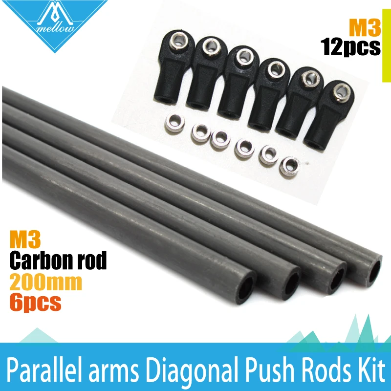 1 set Rostock Delta Kossel mini k800 ID :3 mm and Rod OD: 5mm 200mm Arms Carbon Diagnonal push rods full Kit Rod for 3d printer
