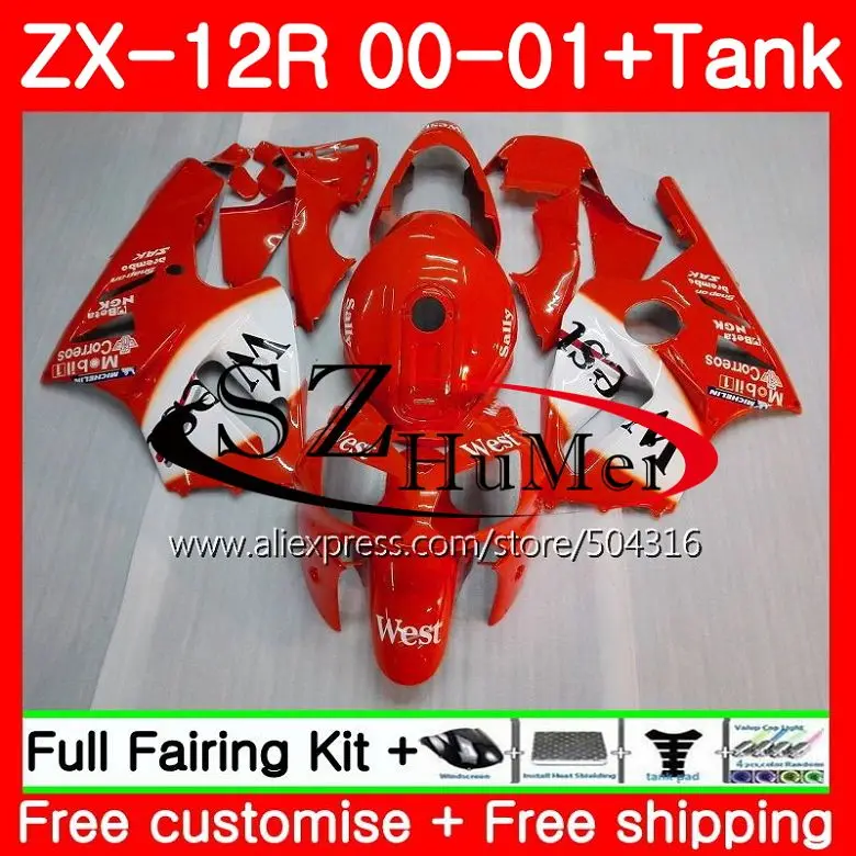 

Injection For KAWASAKI Orange west NINJA ZX 12R 00-01 ZX1200 C 22SH1 ZX 12 R ZX12R 00 01 ZX1200 ZX-12R 2000 2001 Fairings kit