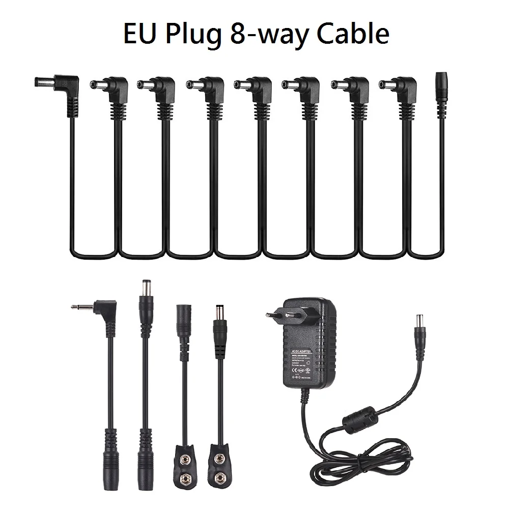 Гитарная педаль Питание адаптер DC 9 V 1A с 8-канальный видеорегистратор топологии кабель обратной полярности кабели Батарея зажимные кабели - Цвет: EU 8-way Cable