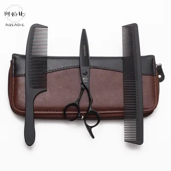 

6" 17cm 440C Black AQIABI Micro Sawtooth Barber Scissors Hairdresser's Scissors Cutting Shears Professional Hair Scissors A9123