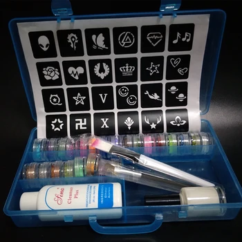 

24 Colors Glitter Powder Temporary Tattoo Diy Nail Kids Face Body Art Painting Kit 2 Brushes 1 Glue 1 Template 1 Cleansing Water