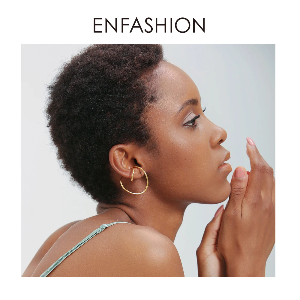 Skup ENFASHION punk geometryczny Ear Cuff nausznice dla kobiet złoty kolor linii Kolczyki bez Piercing biżuteria Kolczyki EC191020