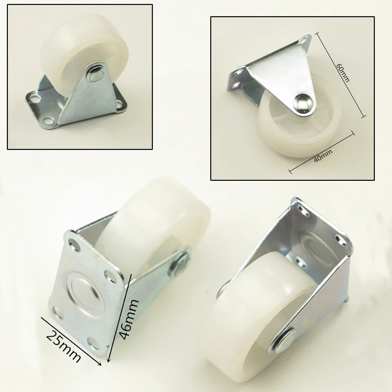4PCS White 1.5'' Nylon Rigid Casters Furniture Wheelchair Sofa Wheels Small Counter Oriented