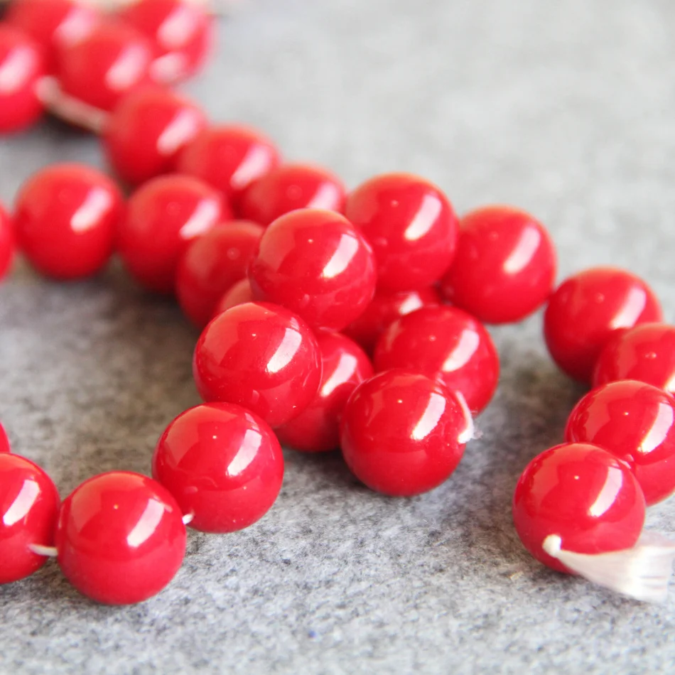 14mm Bright Red Shell Glass Loose Beads Accessories Delicate 15inch 2pc/lot Women Suitable Making For Necklaces And Bracelets