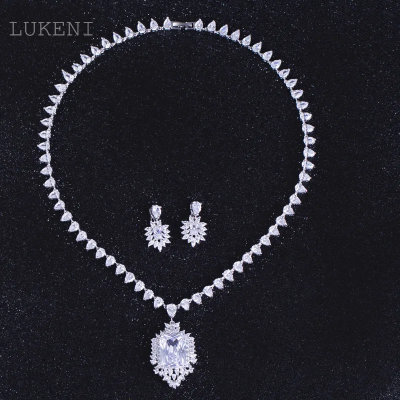 Lukeni Новый Дизайн Элегантное Белое золото-Цвет кубический циркон CZ Кристалл колье Цепочки и ожерелья для Для женщин подружек невесты свадеб... Lukeni Новый Дизайн Элегантное Белое золото-Цвет кубический циркон CZ Кристалл колье Цепочки и ожерелья для Для женщин подружек невесты свадеб...