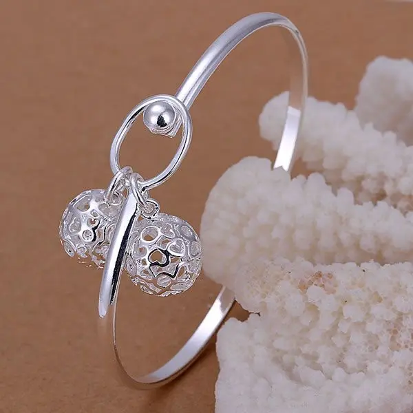 B174 Hot sale sterling-prata-jóias pulseiras para as mulheres Por Atacado frete grátis charme da moda pulseira bola Duplo