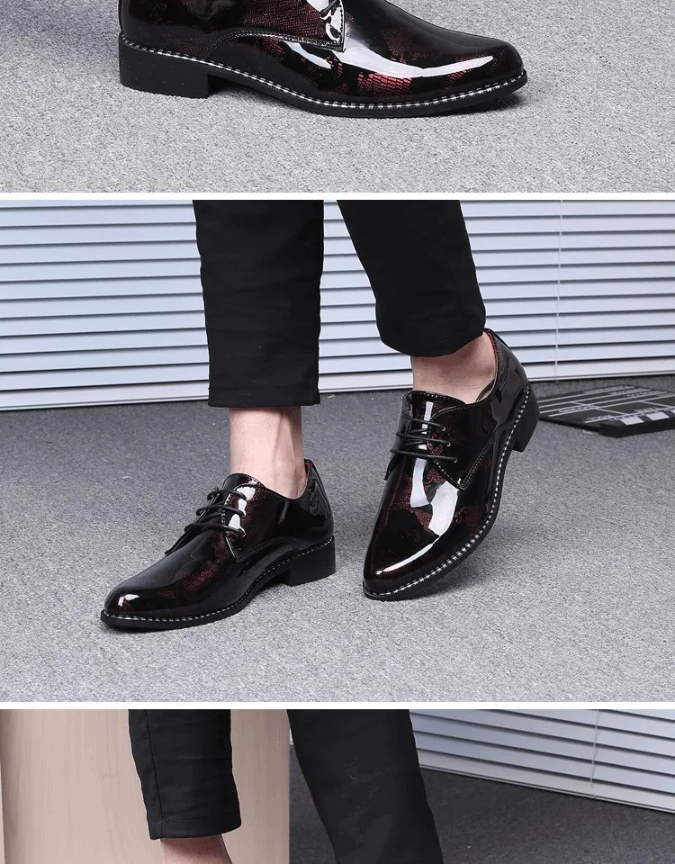 Новые модные роскошные мужские кожаные туфли из лакированной кожи с острым носком и цветочным узором, повседневные деловые мужские модельные туфли