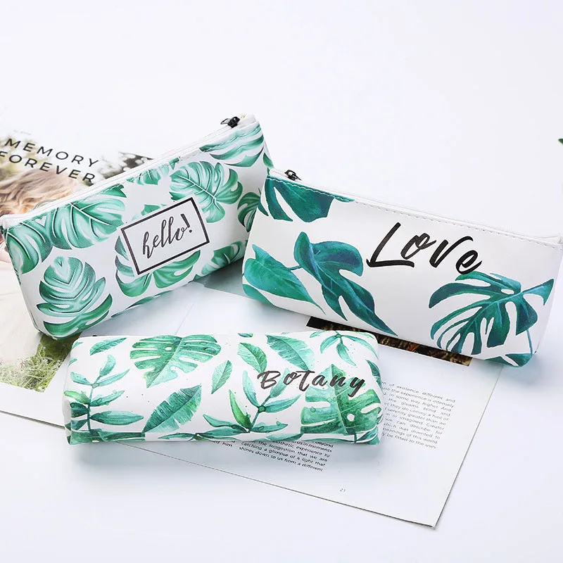 

Large Capacity Pencil Case Kawaii Turtle leaf Printed Leather Pen case Box School Supplies Zipper Stationery Estuches For Kids