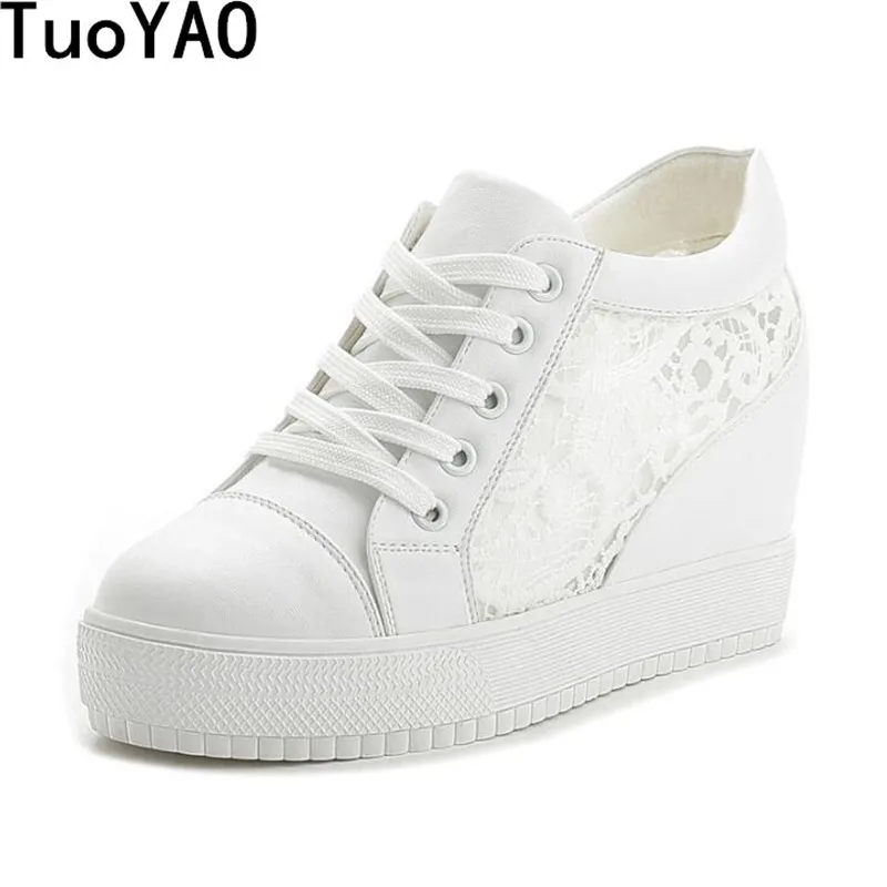 

New 2019 Fashion Women Casual Shoes Lace Breathable Platform 7CM Wedge Heels Shoes Summer Sneakers Zapatillas Deportivas Mujer