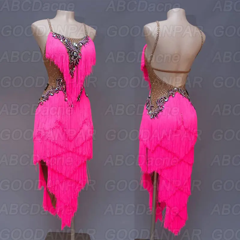 Latin dance competition dress Dress Rhinestone tassel latin ballroom Rumba Foxtrot dresses | Тематическая одежда и
