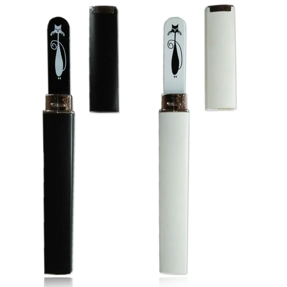 2sets Print Black White cat pattern Crystal Glass Nail File with Faux Black White plated plastic