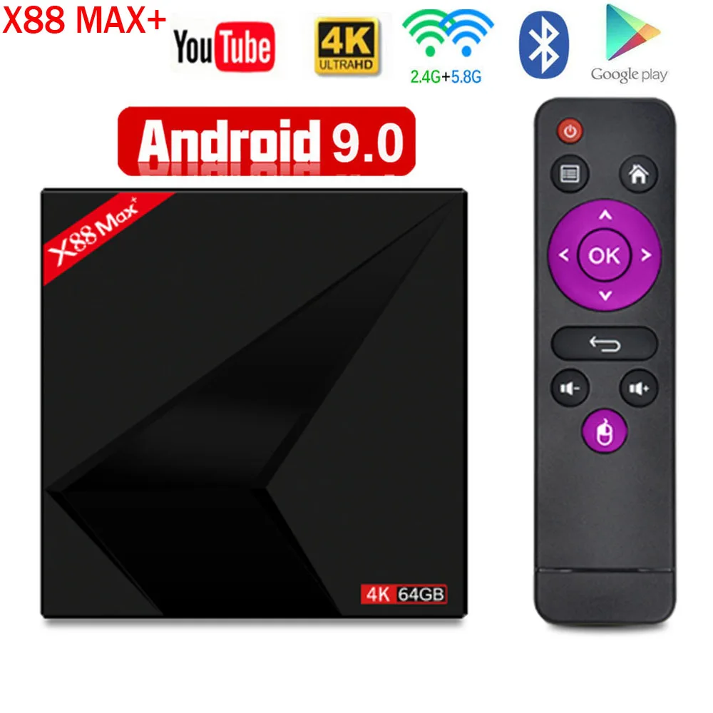 

Android 9.0 TV BOX X88 MAX Plus 4GB RAM 64GB ROM RK3328 Penta-Core 2.4G and 5G Dual Wifi X88MAX+ Smart Media Player Set-top Box