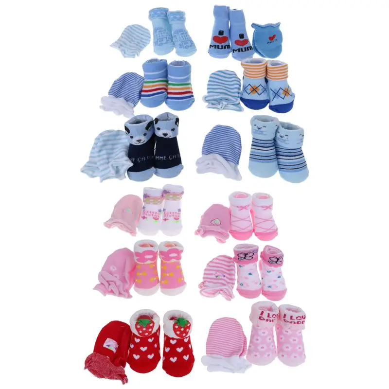 1 комплект Детские носки перчатки защищают от царапин уход за кожей лица Теплые зима-осень мягкие, Дышащие Носки с рисунком милые мода для новорожденных, костюм для девочек