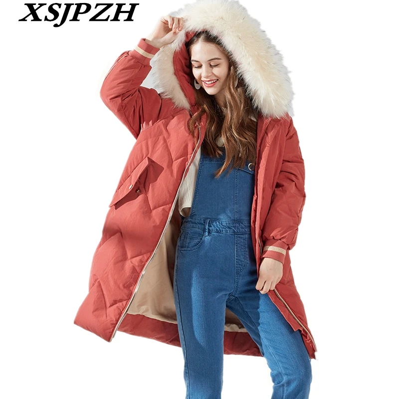 2018 New Winter Large Size Slim Warm Thicken Hooded Fur Collar Long Women Down Jacket Fashion Trendy Solid 90% Coat LC438 | Женская