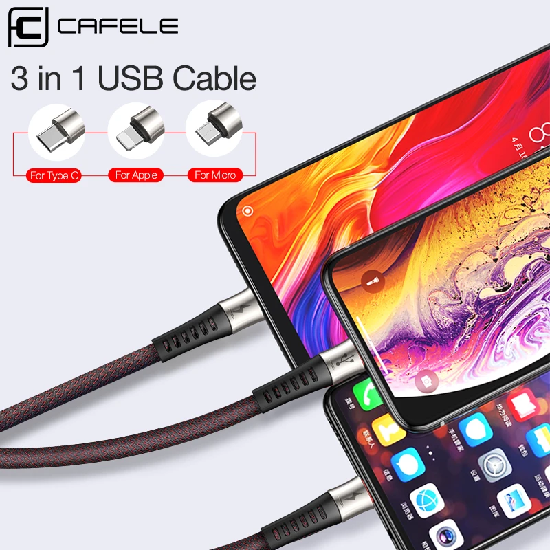 USB кабель Cafele для iPhone Micro Type C 3A быстрой зарядки Huawei Xiaomi Samsung из цинкового