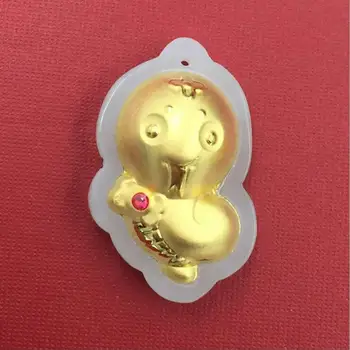 

24K Yellow Gold Zodiac pendant gold with Jadeite cute snake lovely pendant 1 pieces
