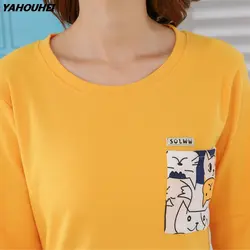 2018 демисезонный хлопковые пижамы наборы для ухода за кожей для женщин с длинным рукавом Пижама обувь девочек мультфильм