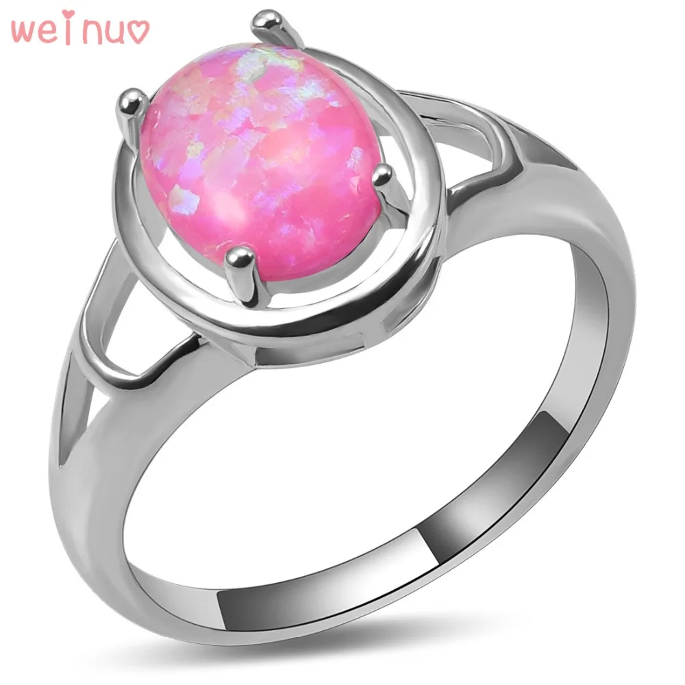Weinuo Pink Fire Opal Ring 925 Sterling Silver Top Quality Fancy Jewelry Wedding Ring Size 5 6 7