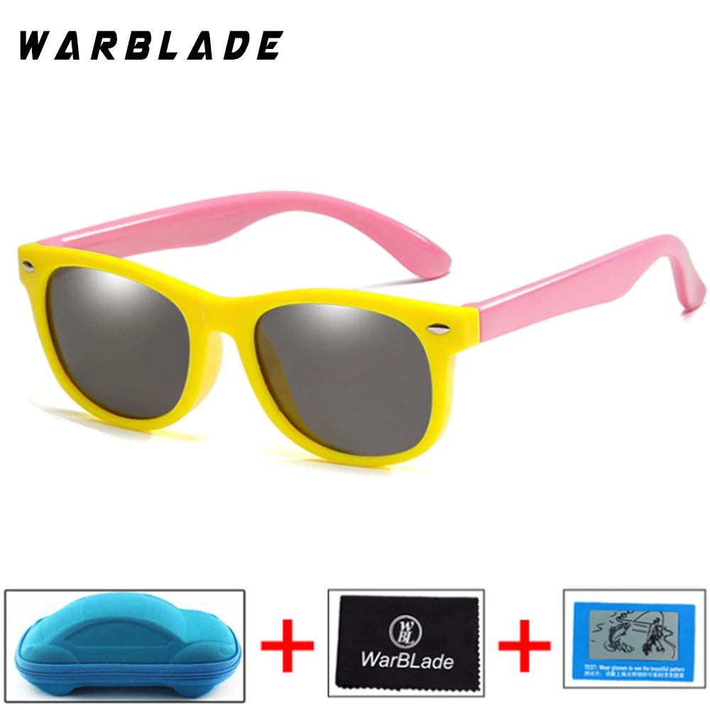 WarBLade Children Girls Safety Polaroid UV400 Kids Boys TR90 Polarized Sunglasses Mirror Sun Glasses Sport oculos With Case - Цвет линз: yellow pink