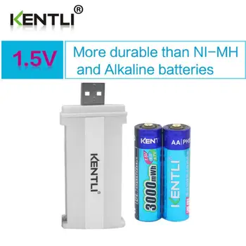 

2pcs KENTLI 1.5v 3000mWh Rechargeable Lithium Lifepo4 Li-ion Battery+Charger Suitable For Toys, Flashlights, Cameras Batteries