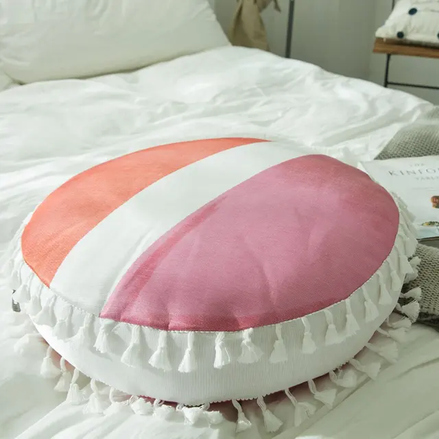 Simple Style Round Throw Pillow Tassel Decoration Diameter 45cm With