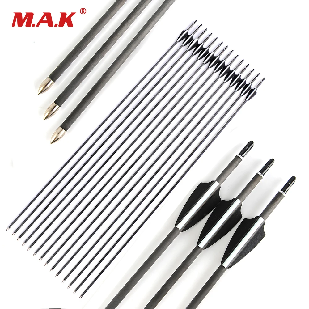 

6/12/24 Pcs Pure Carbon Arrow 30 Inches Spine 700 Diameter 6mm and Explosion-proof Nock for Archery Hunting Shooting Practise