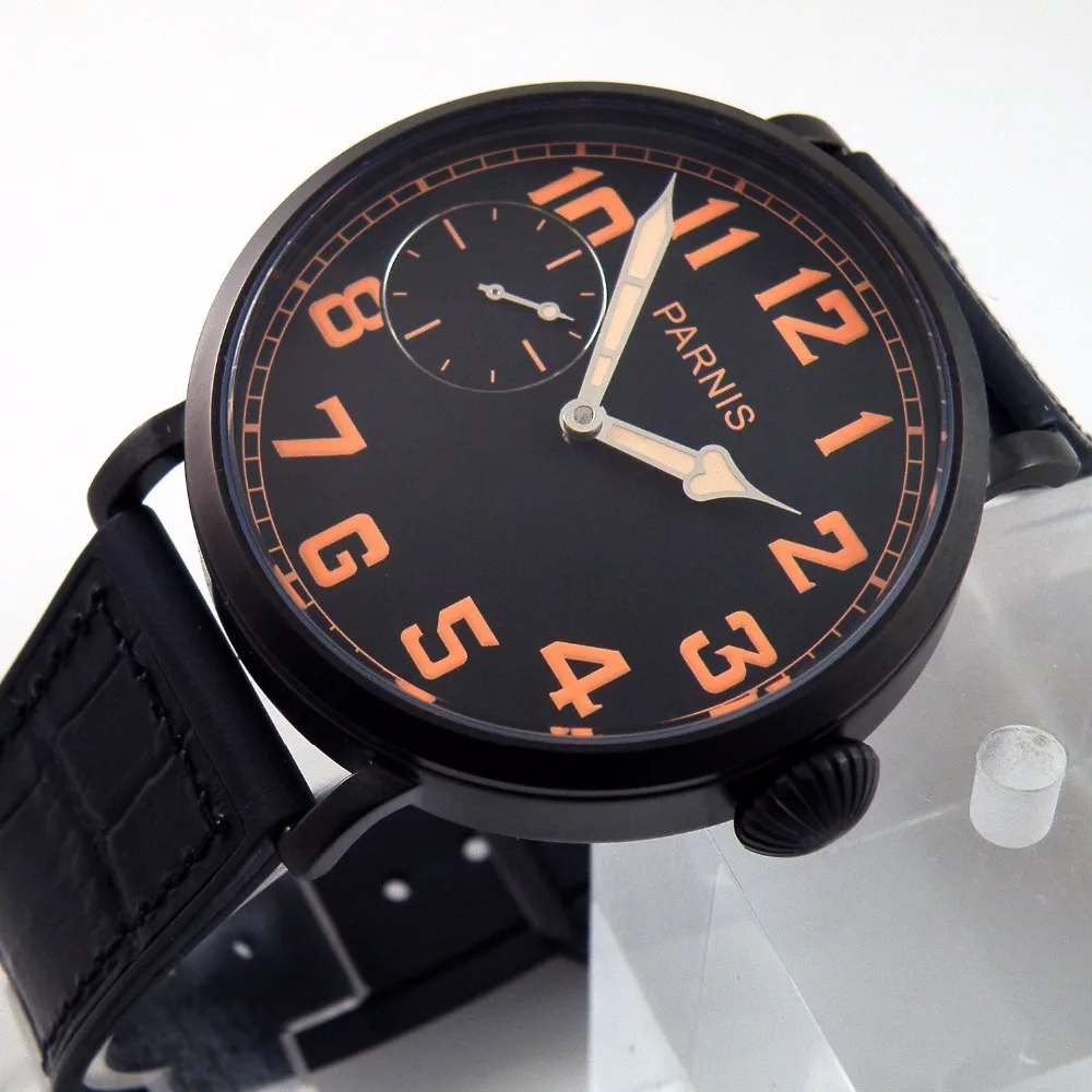 

46mm parnis men's leather expression fashion watch waterproof simple manual mechanical watch